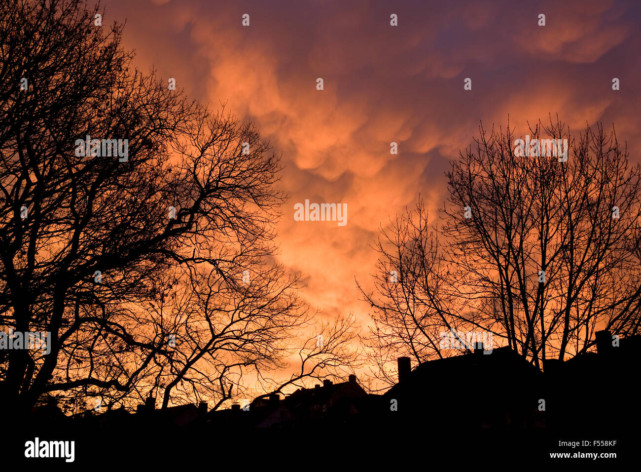 DEU, Germany, mammatus clouds on an early morning. Stock Photo