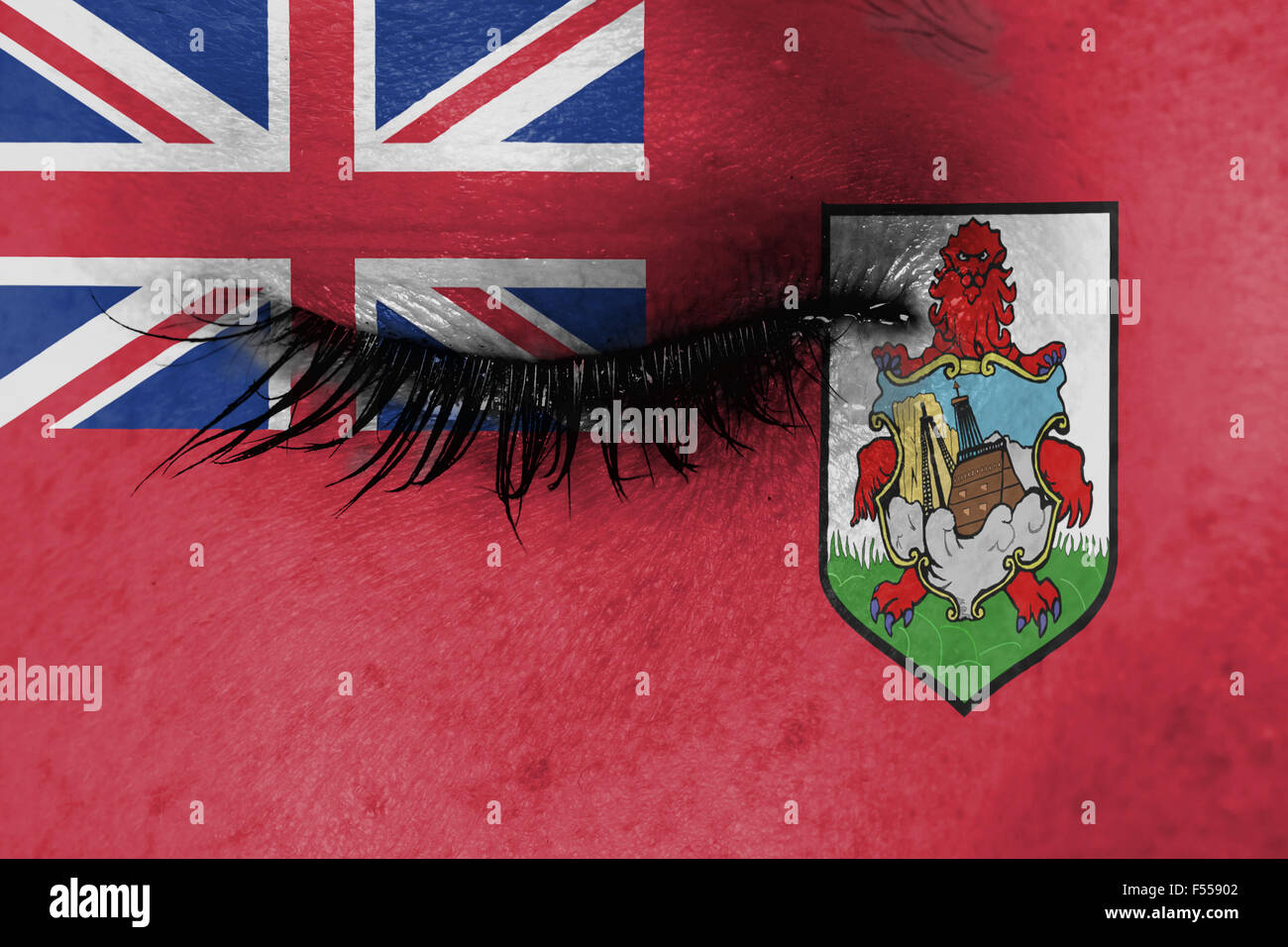 Women eye, close-up, tear, flag of Bermuda Stock Photo