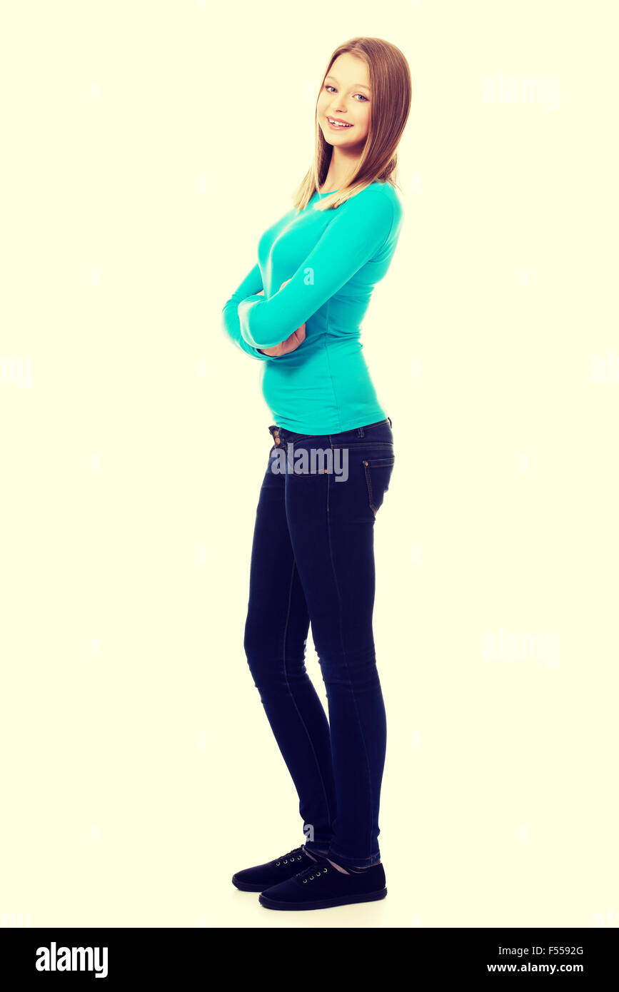 Young woman with toothy smile Stock Photo - Alamy