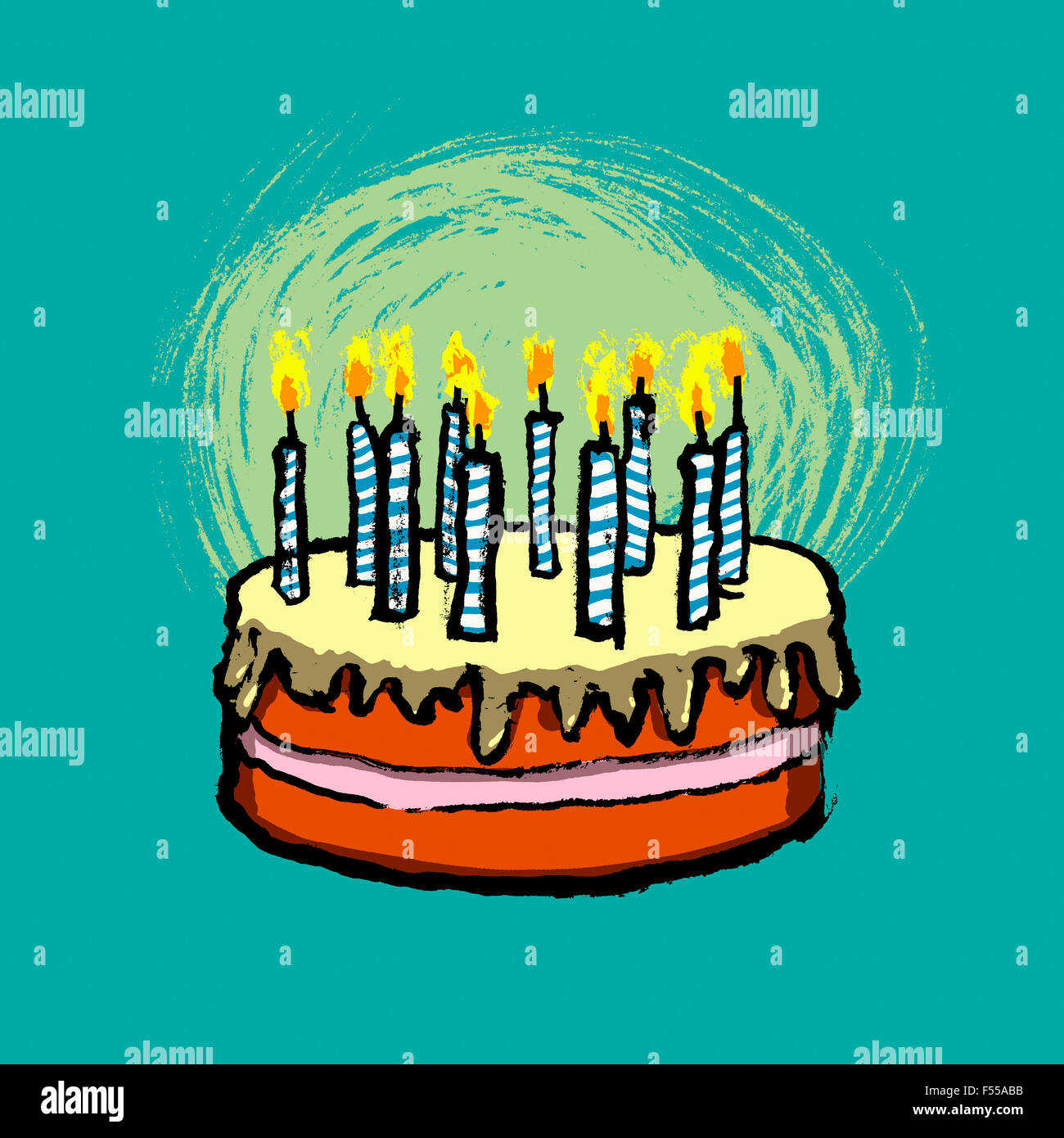 Illustrative image of birthday cake against blue background Stock Photo