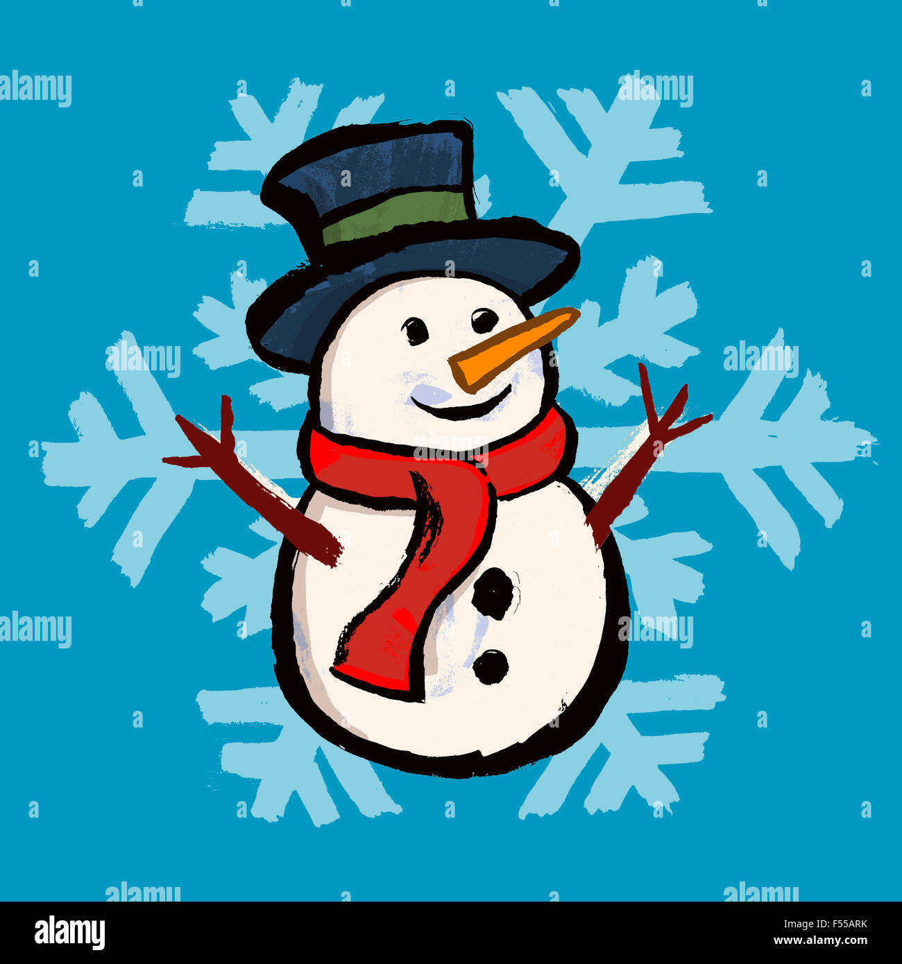 Illustration of snowman against blue background Stock Photo - Alamy