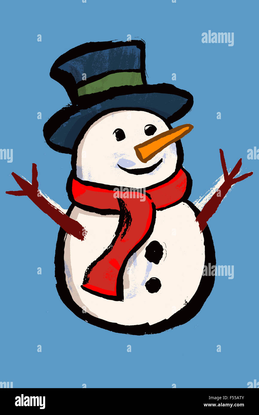 Illustration of snowman against blue background Stock Photo - Alamy