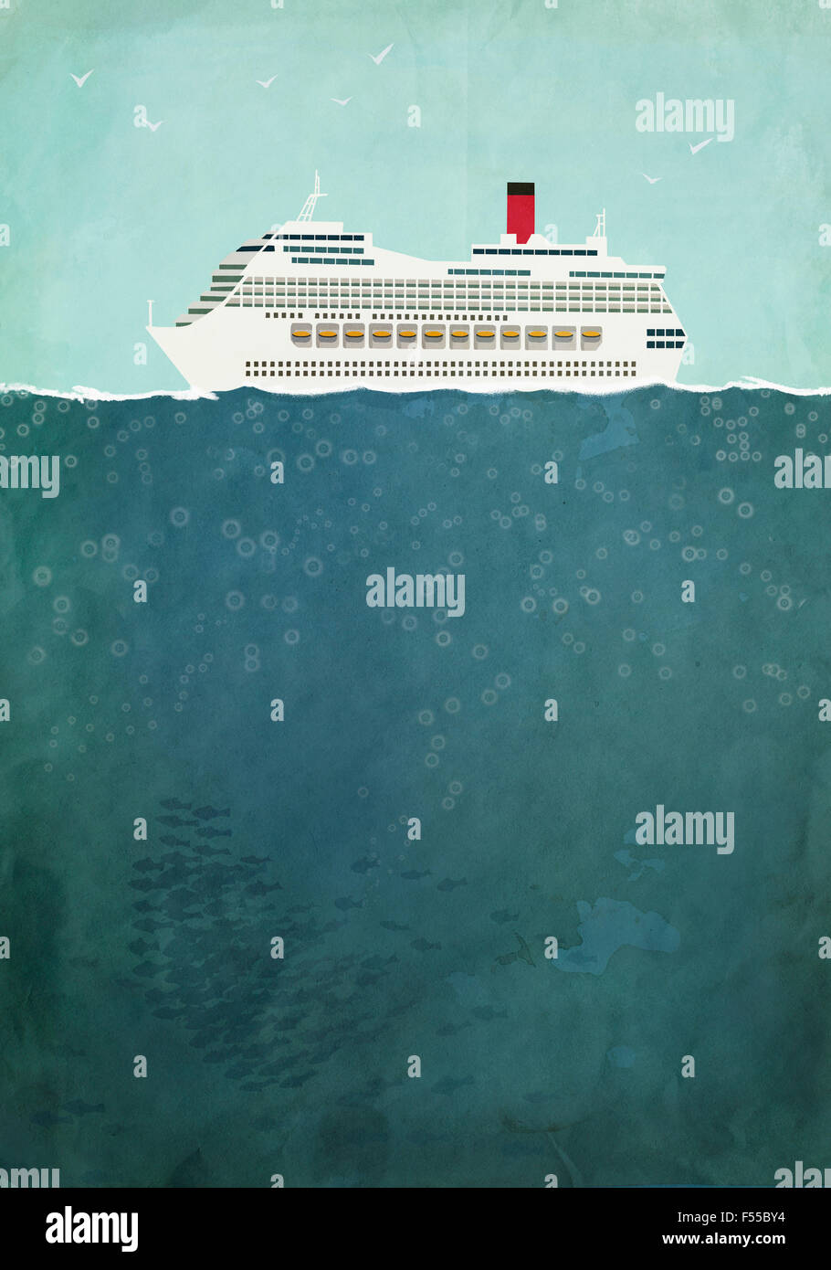 Illustration of cruise ship sailing on sea Stock Photo