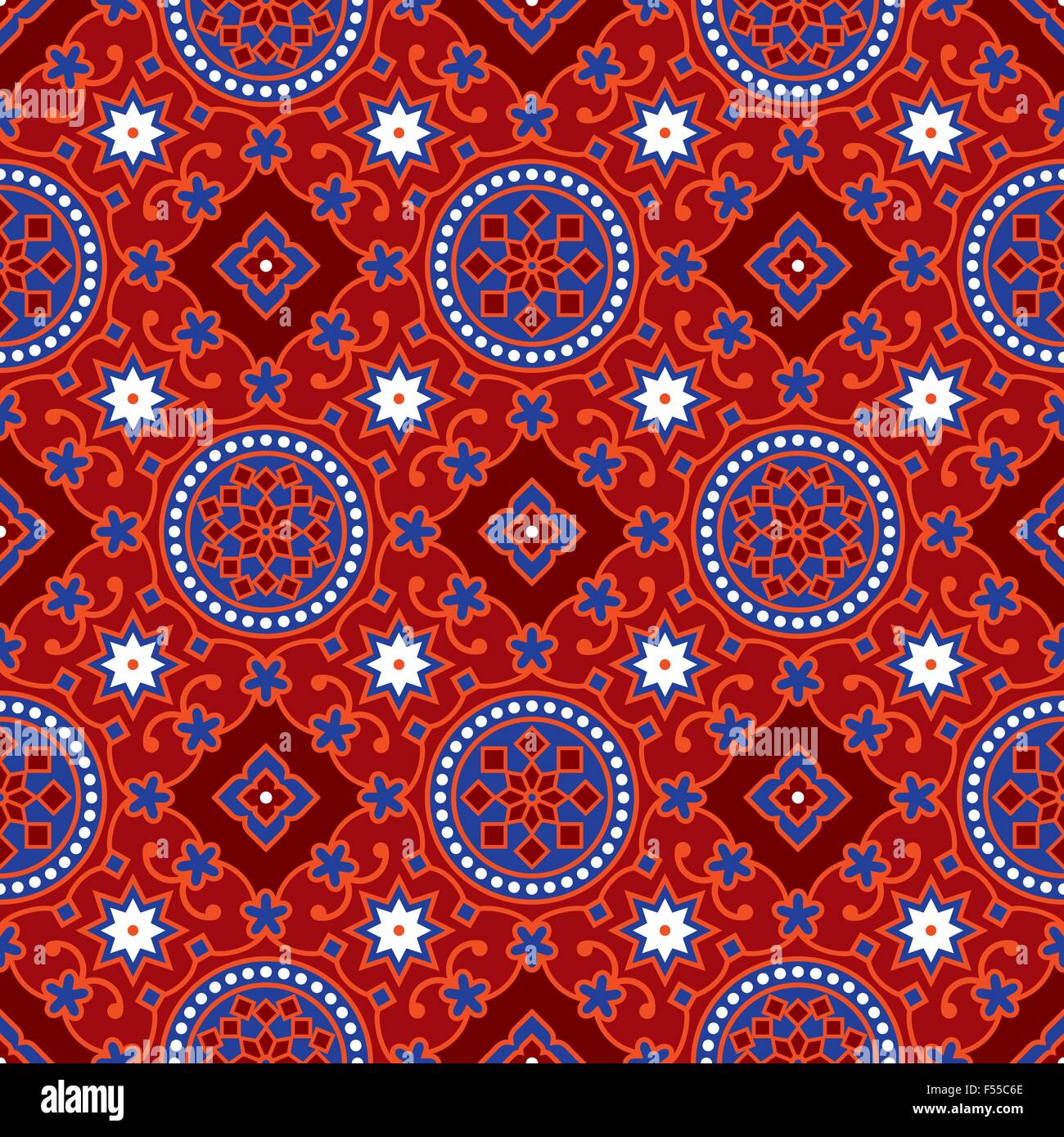 Sindhi traditional blue & red ajrak pattern background vector illustration Stock Vector