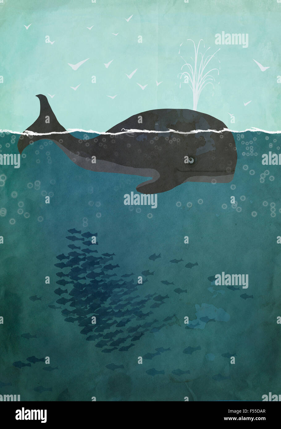 Illustration of whale swimming in sea Stock Photo - Alamy