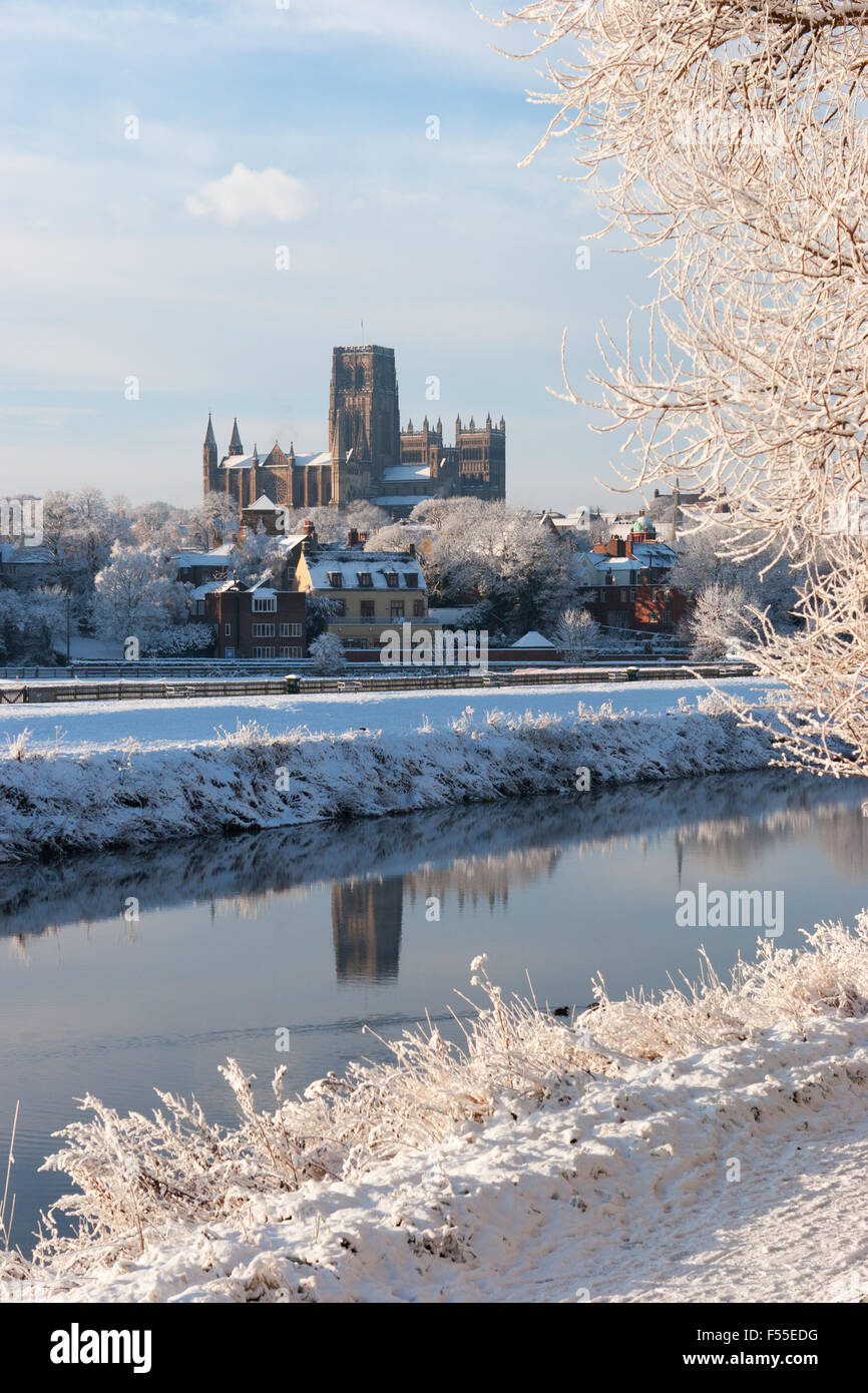 Durham cathedral  in the winter snow, north east England Stock Photo