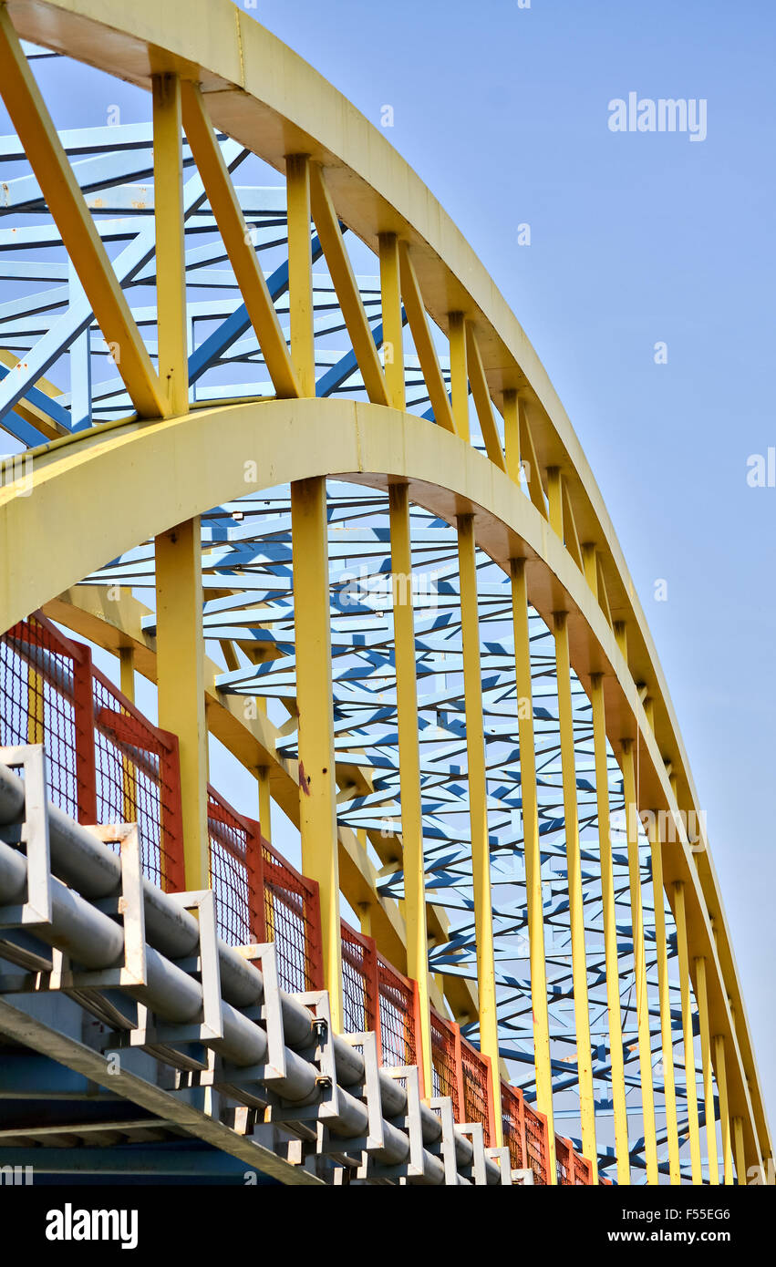 Colorful steel bridge for pedestrians over the river Stock Photo Alamy
