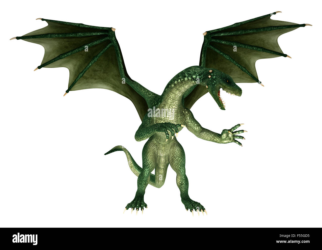 3D digital render of a green fantasy dragon isolated on white ...