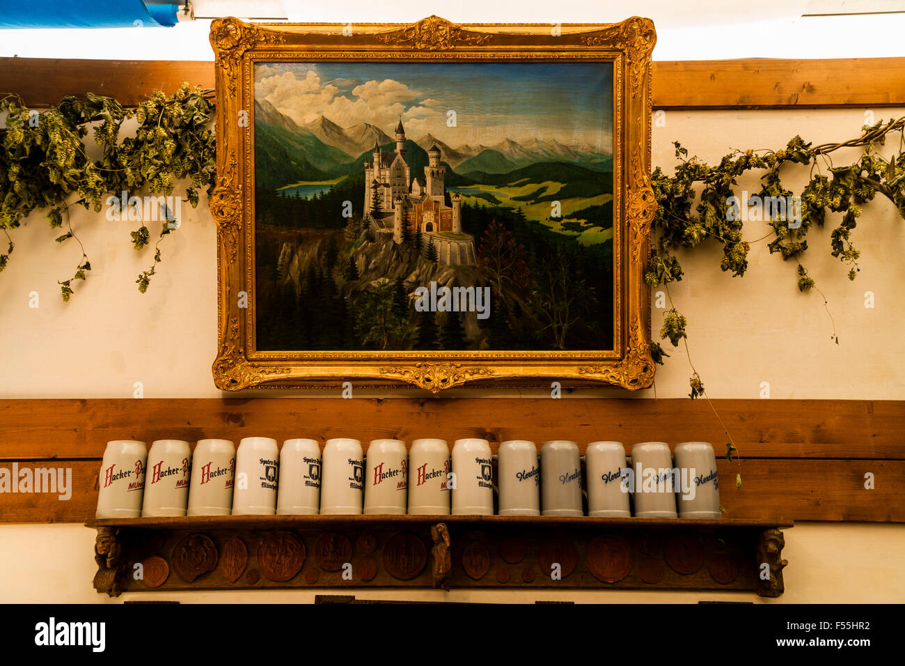 Germany, Munich,  Oktoberfest, Decoration in beer tent at the Old Oktoberfest Stock Photo