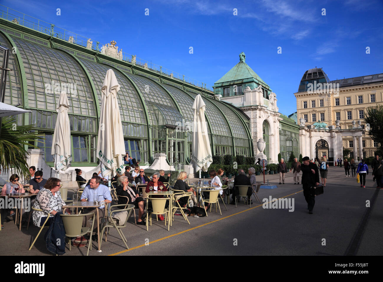 Cafe at  Palm house (Palmenhaus) near Burggarten,  Vienna, Austria, Europe Stock Photo