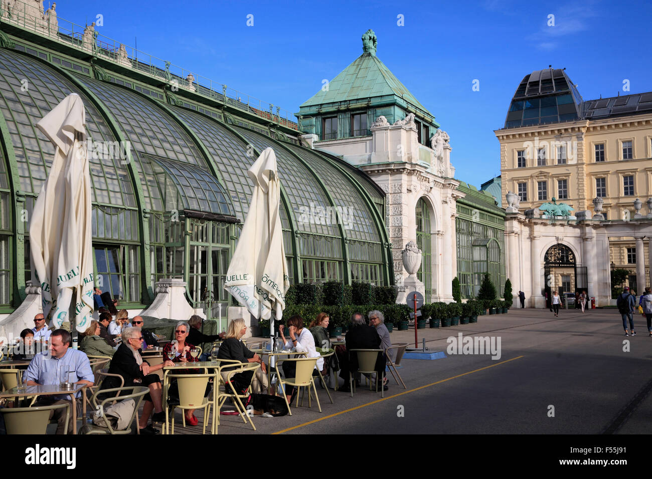 Cafe at  Palm house (Palmenhaus) near Burggarten,  Vienna, Austria, Europe Stock Photo