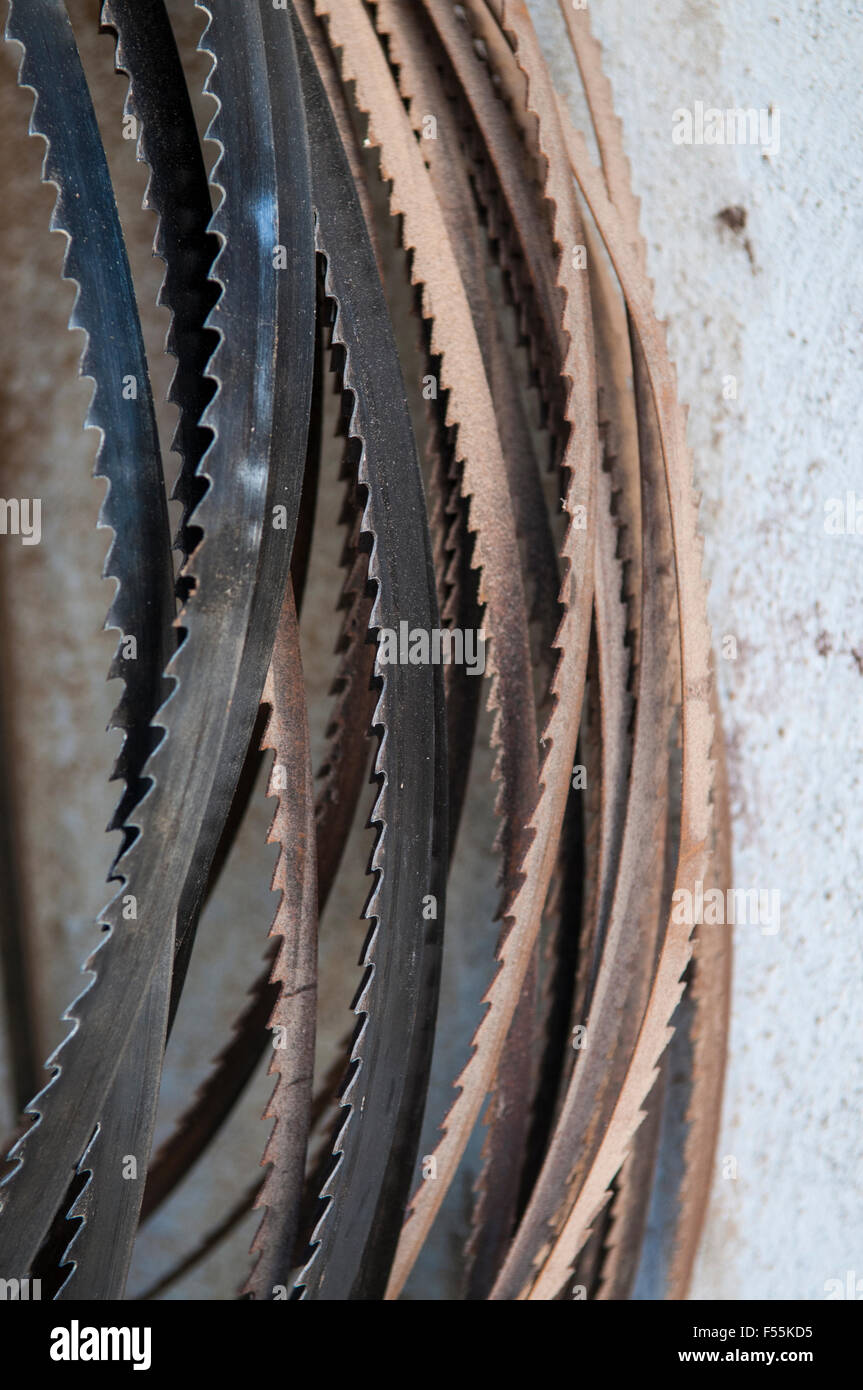 Saw blades for wood cutting machine at carpenter's Saidon Lebanon Stock Photo Alamy