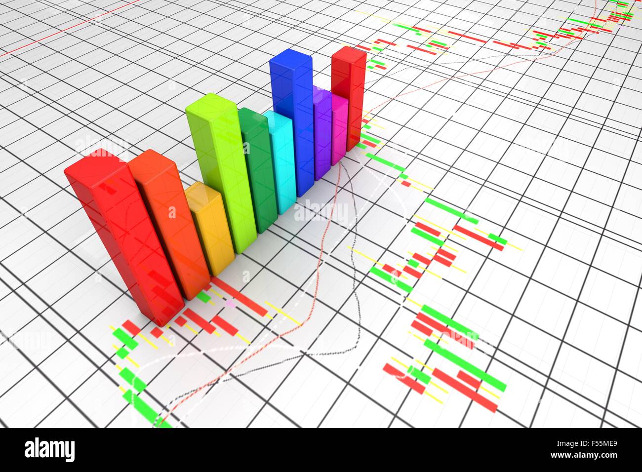Colorful 3d block chart graph. High resolution render with candlesticks ...