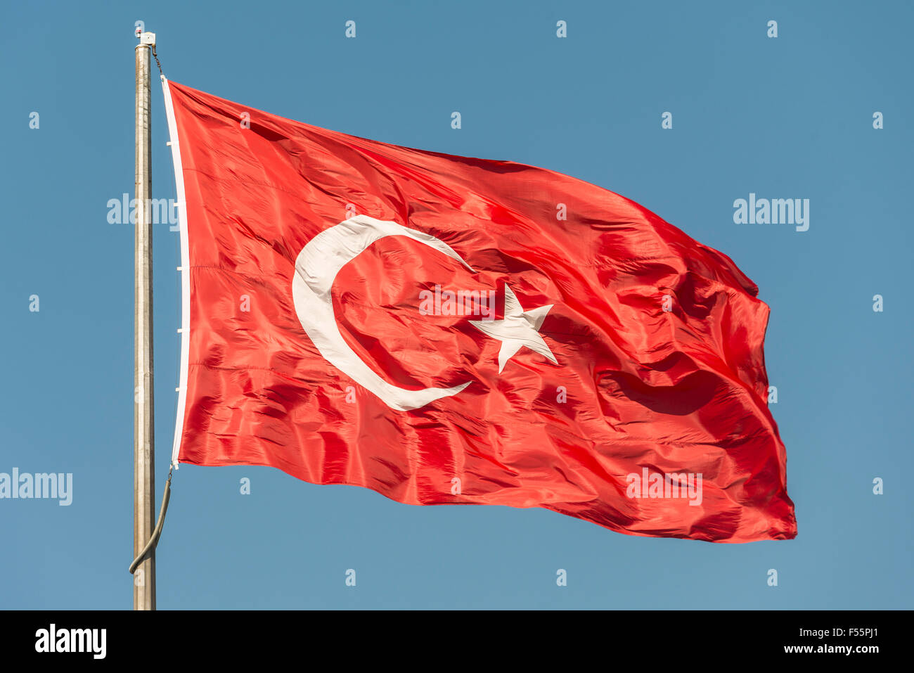 Turkish flag waving in the wind Stock Photo