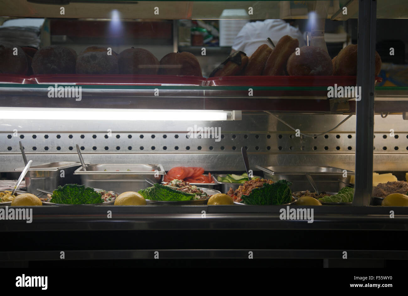 Sandwich Bar display of Food; salad, meats and fillings Stock Photo