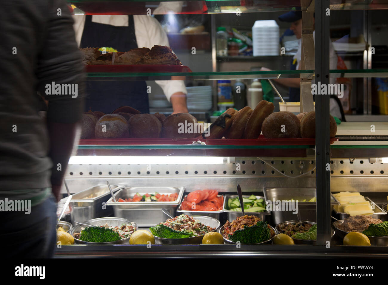 Sandwich Bar display of Food; salad, meats and fillings Stock Photo