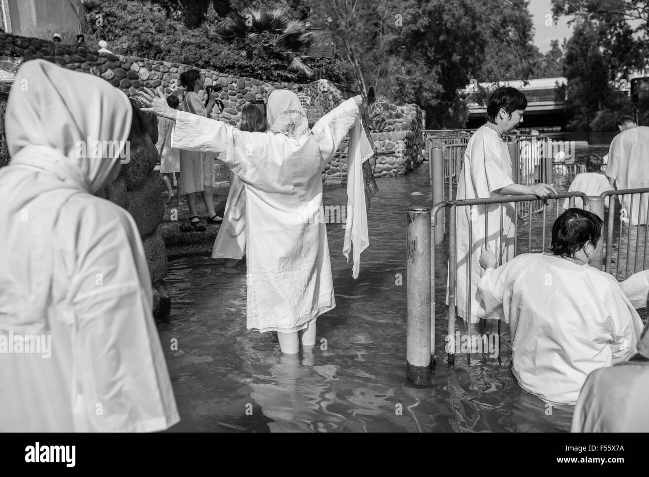 Yardenit site , Baptism in the River Jordan , Galilee Stock Photo