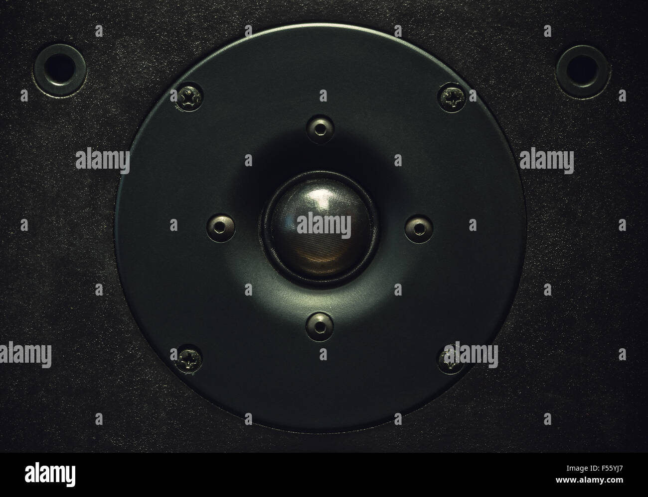 Black modern tweeter speaker, details and material. Stock Photo