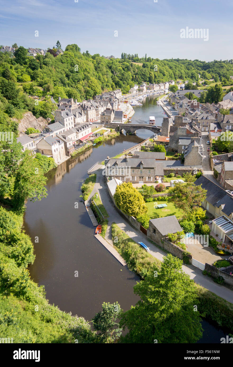 Birds eye view of the Port of Dinan and river Rance Stock Photo - Alamy
