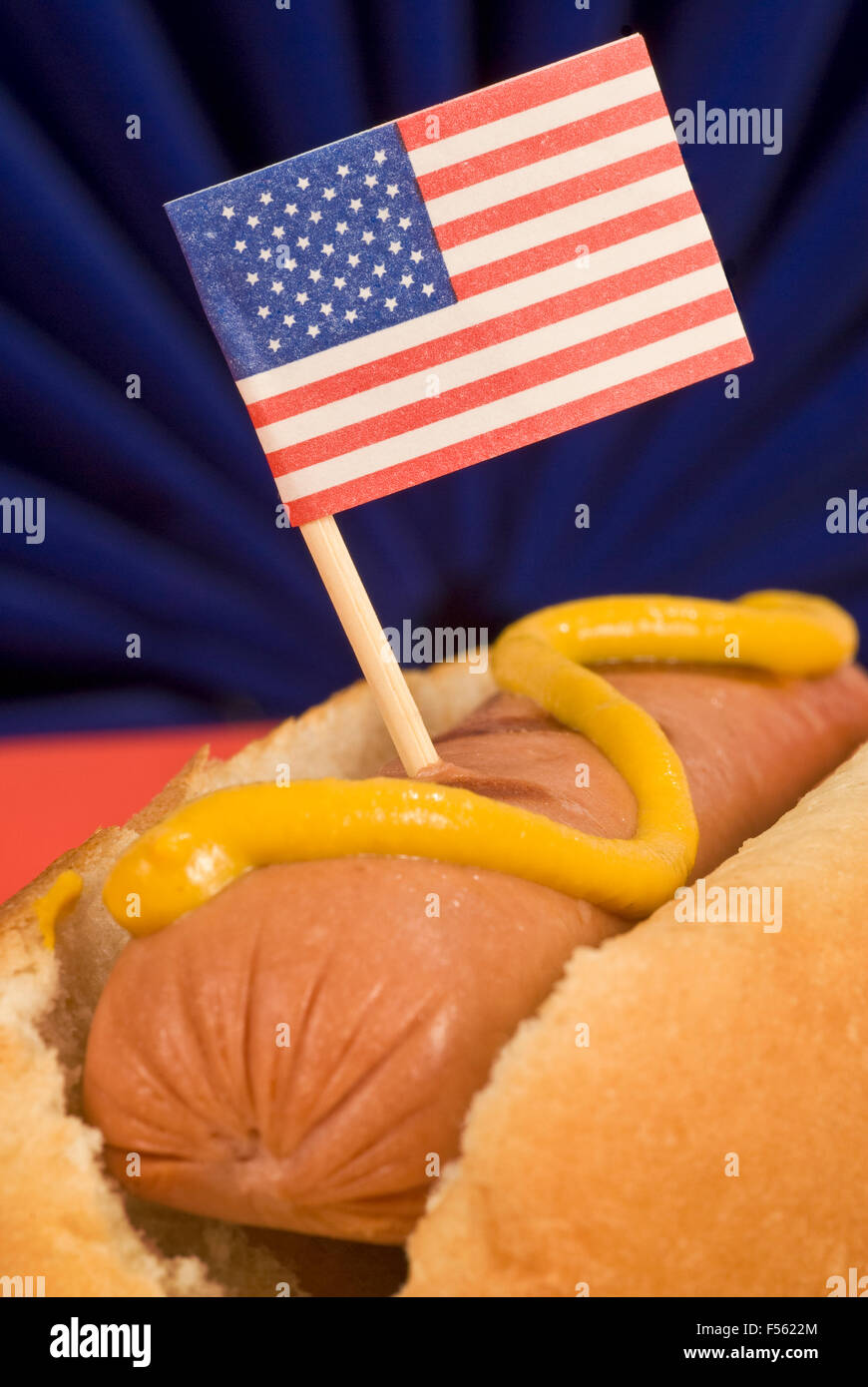Close-up of a Patriotic Hot Dog Stock Photo