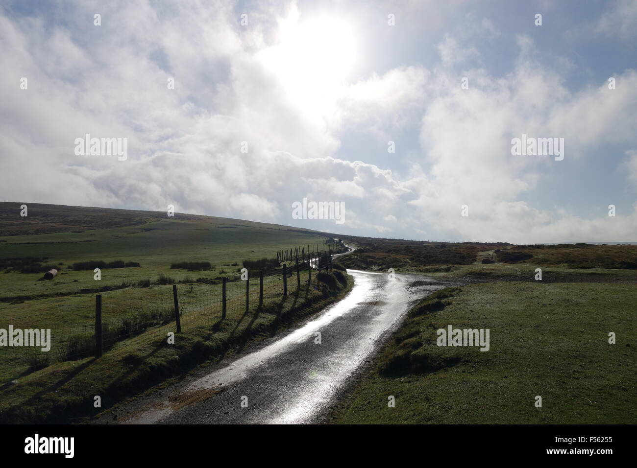 The road to Cym Gwaun on Mynydd Dinas (Mount Dinas), Pembrokeshire, Wales, UK Stock Photo