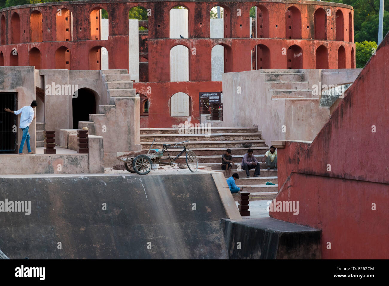 Jantar Mantar red color formulae instruments reconvention or reconstruction by indian labors in New Delhi, India,Asia Stock Photo