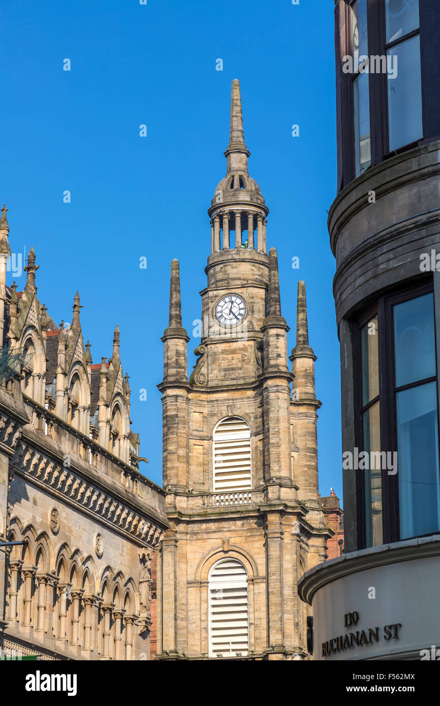 St. George's Tron Church Glasgow steeple, Buchanan Street / Nelson Mandela Place, Scotland, UK Stock Photo