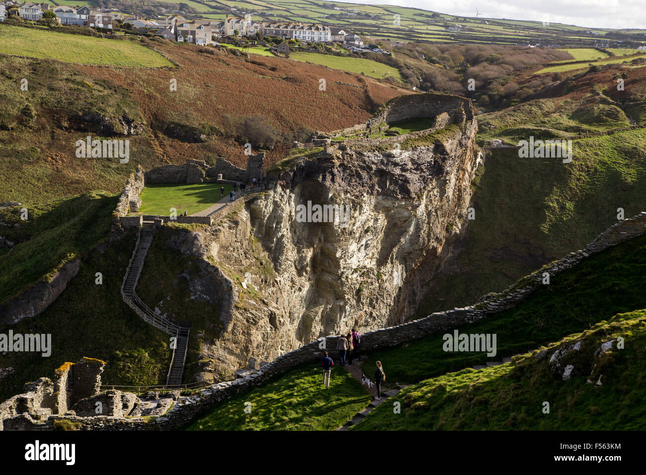 Tintagel Castle, the great chasm. Stock Photo