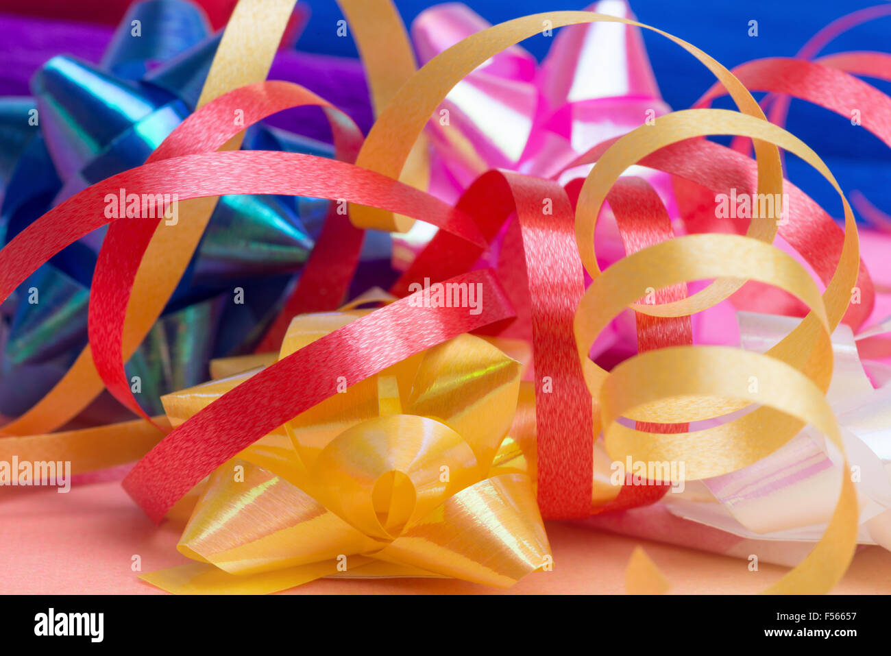 colored ribbons and bows for gift packaging Stock Photo - Alamy