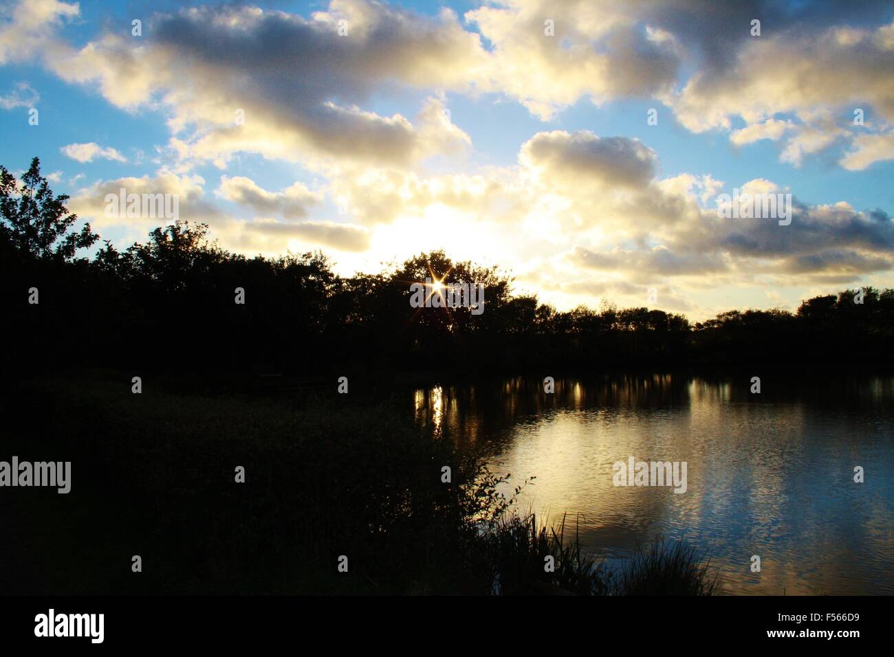 Clovelly lakes, Clovelly Devon, lake view, sunset. Stock Photo