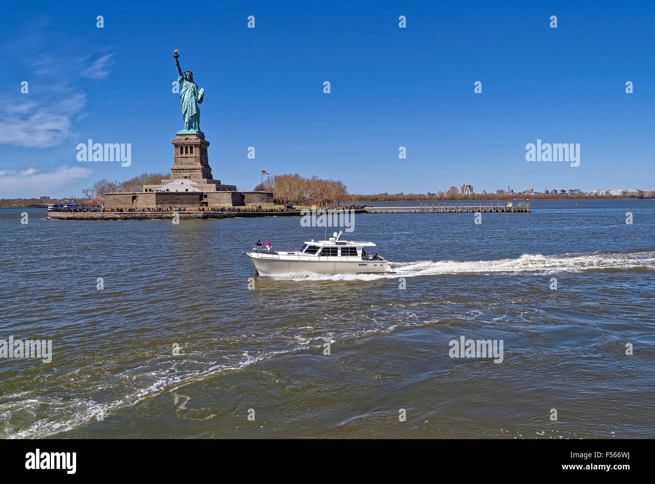 Landscape panoramic view of The Statue of Liberty in New York City, USA