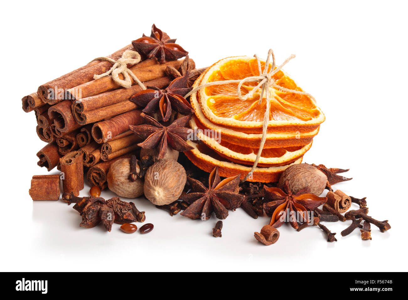 Dried orange, stars anise and cinnamon sticks. Stock Photo