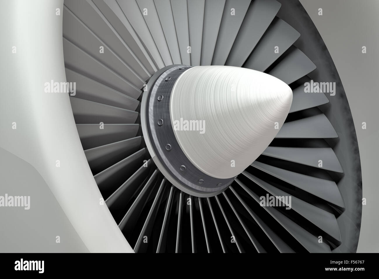 Jet engine, turbine blades of airplane, 3d illustration Stock Photo