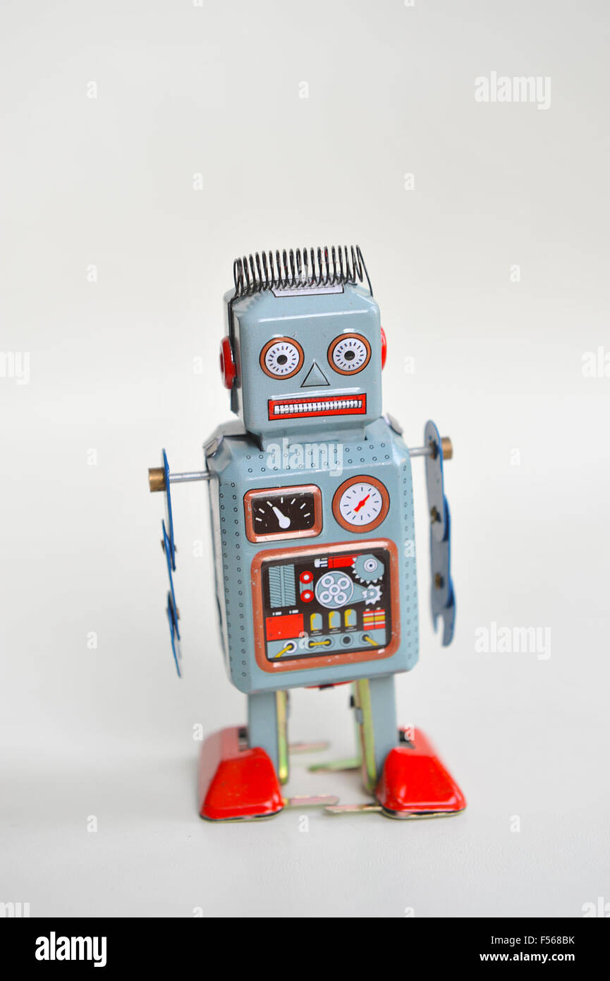 Wind up metal robot toy Stock Photo