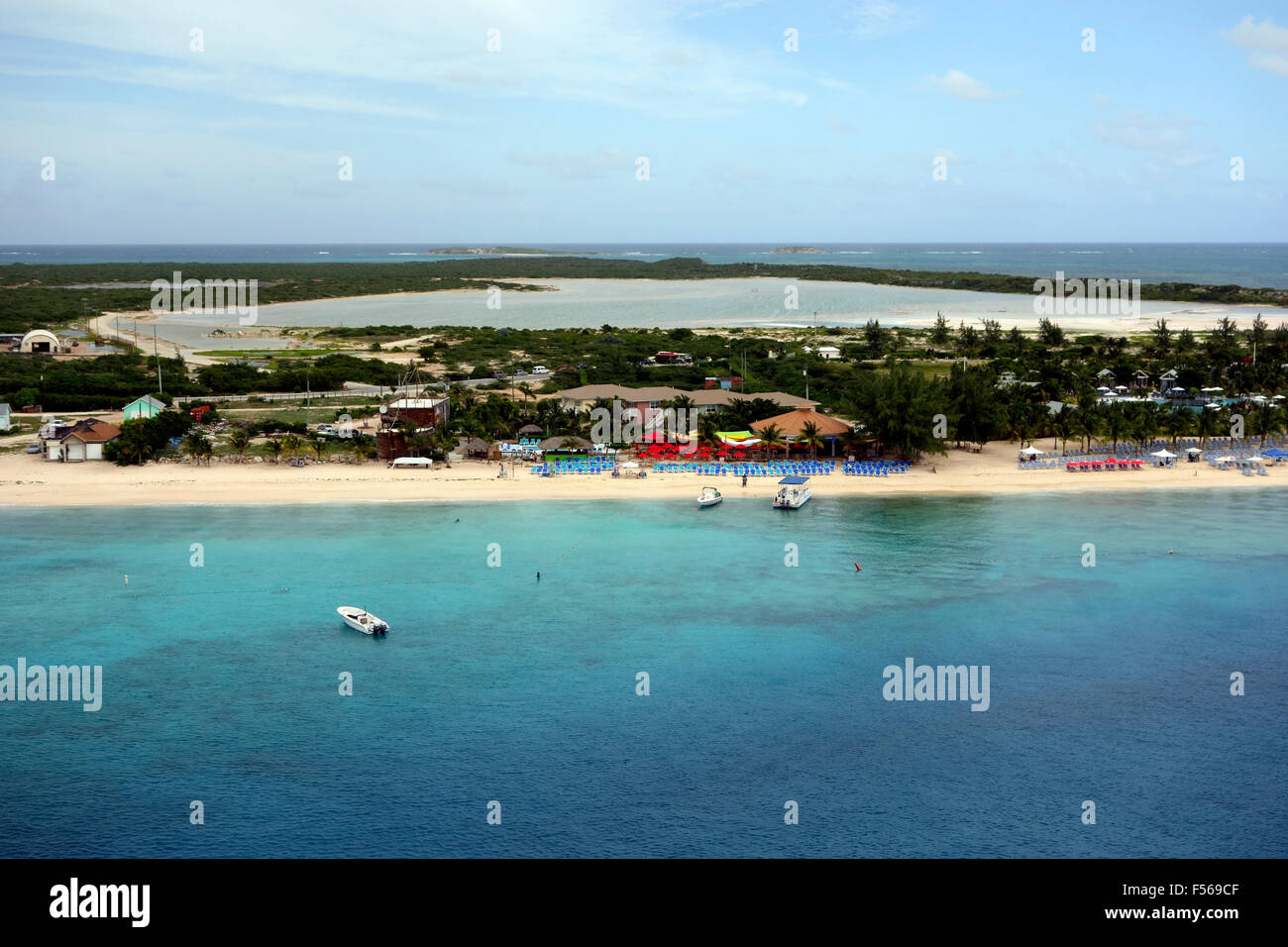 Panoramic view of Grand Turk from above, Grand Turk, Turks  and Caicos, Caribbean Stock Photo