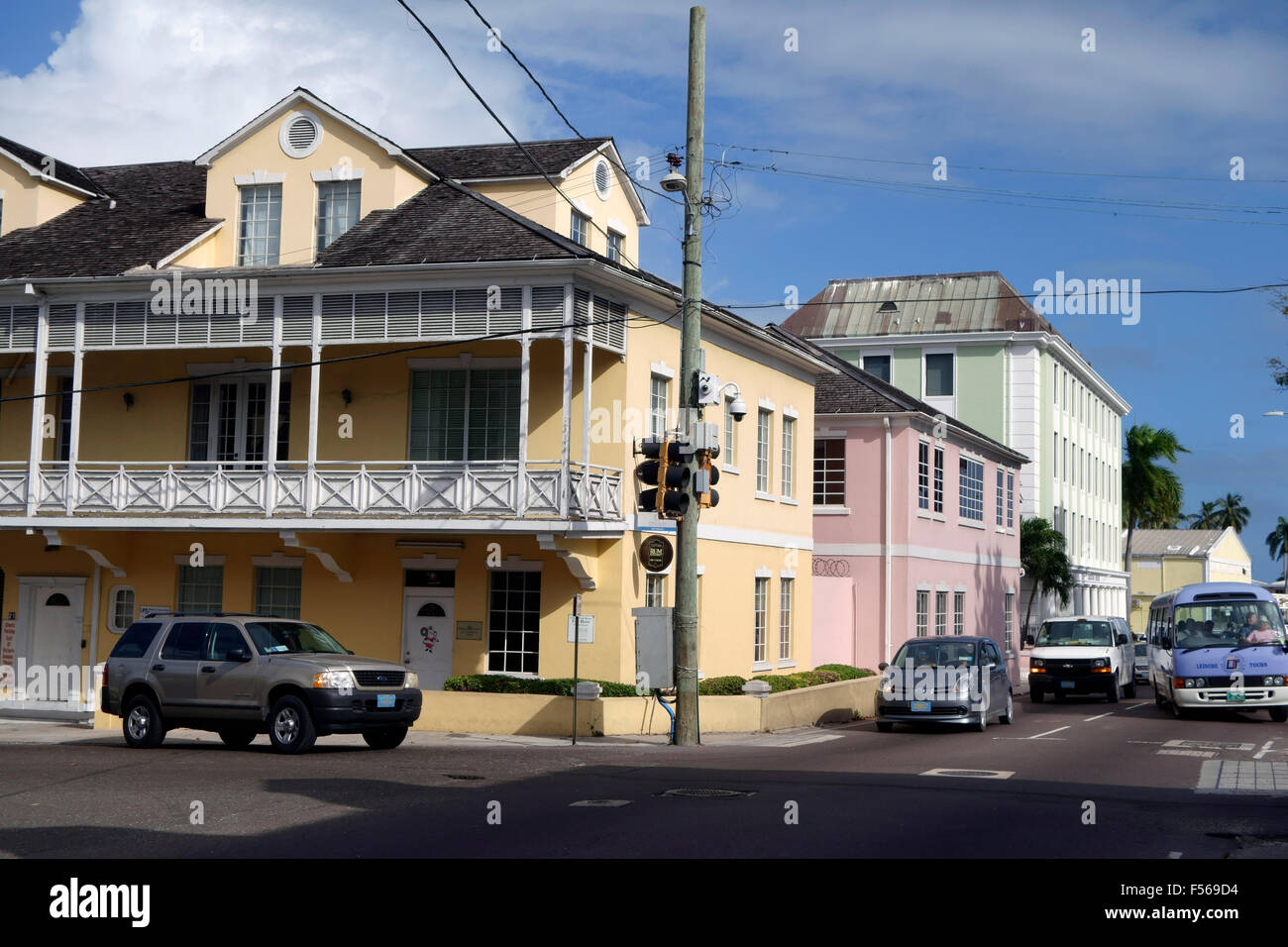 Colorful houses on Bay Street, Nassau, Bahamas, Caribbean Stock Photo