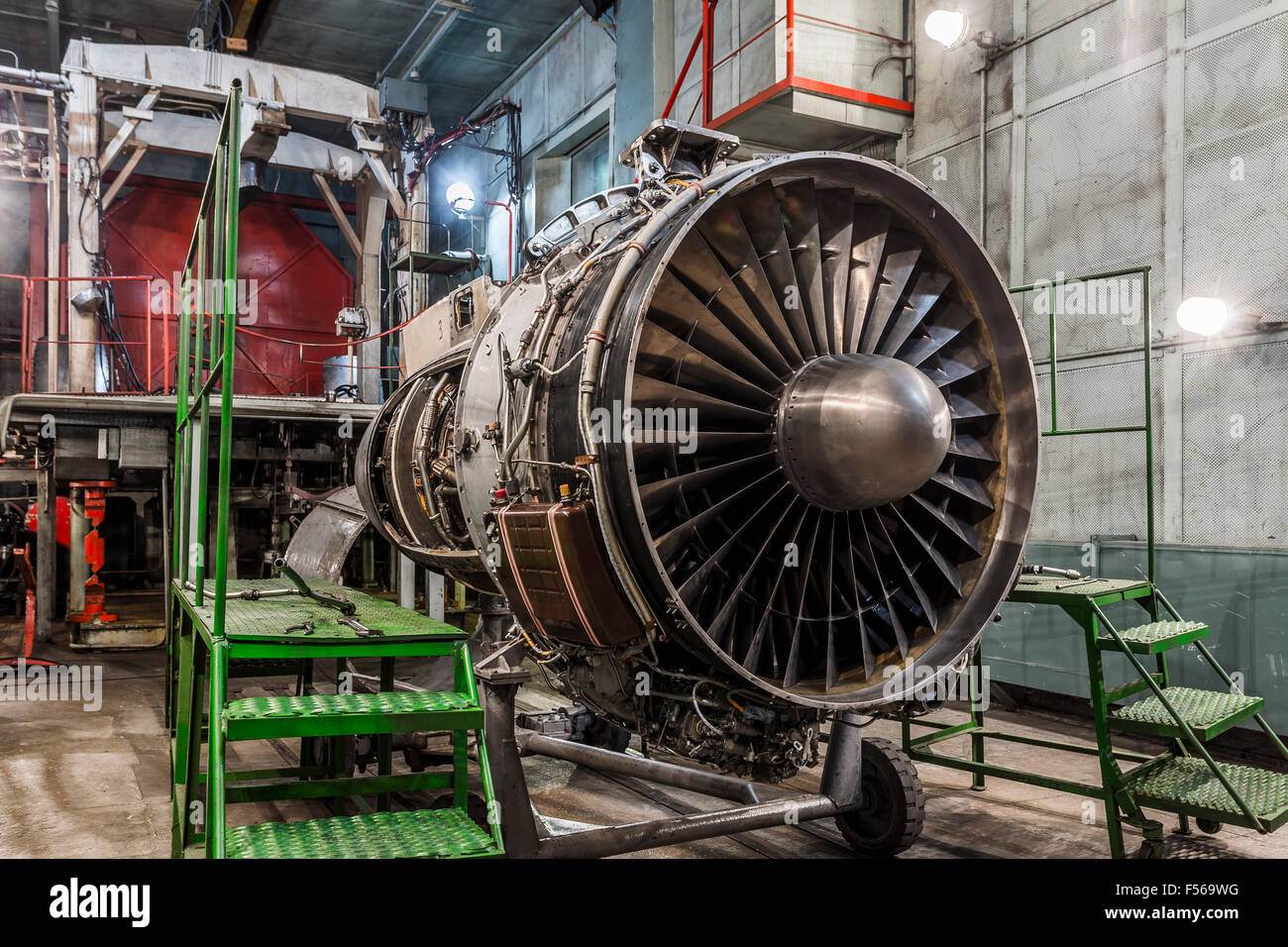 Airplane gas turbine engine detail in hangar Stock Photo - Alamy