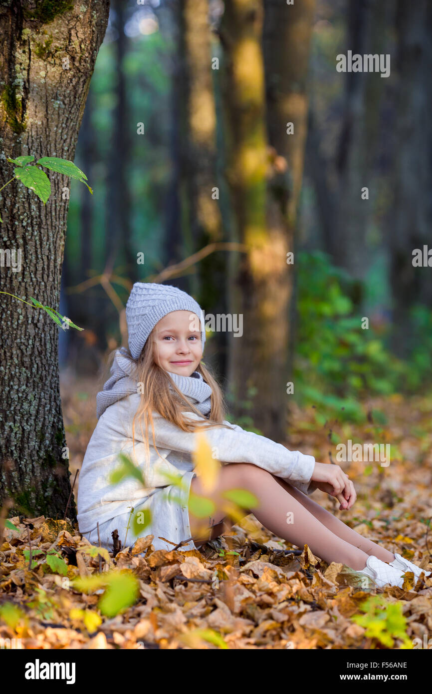 Adorable little girl with autumn leaves in the beautiful park Stock ...
