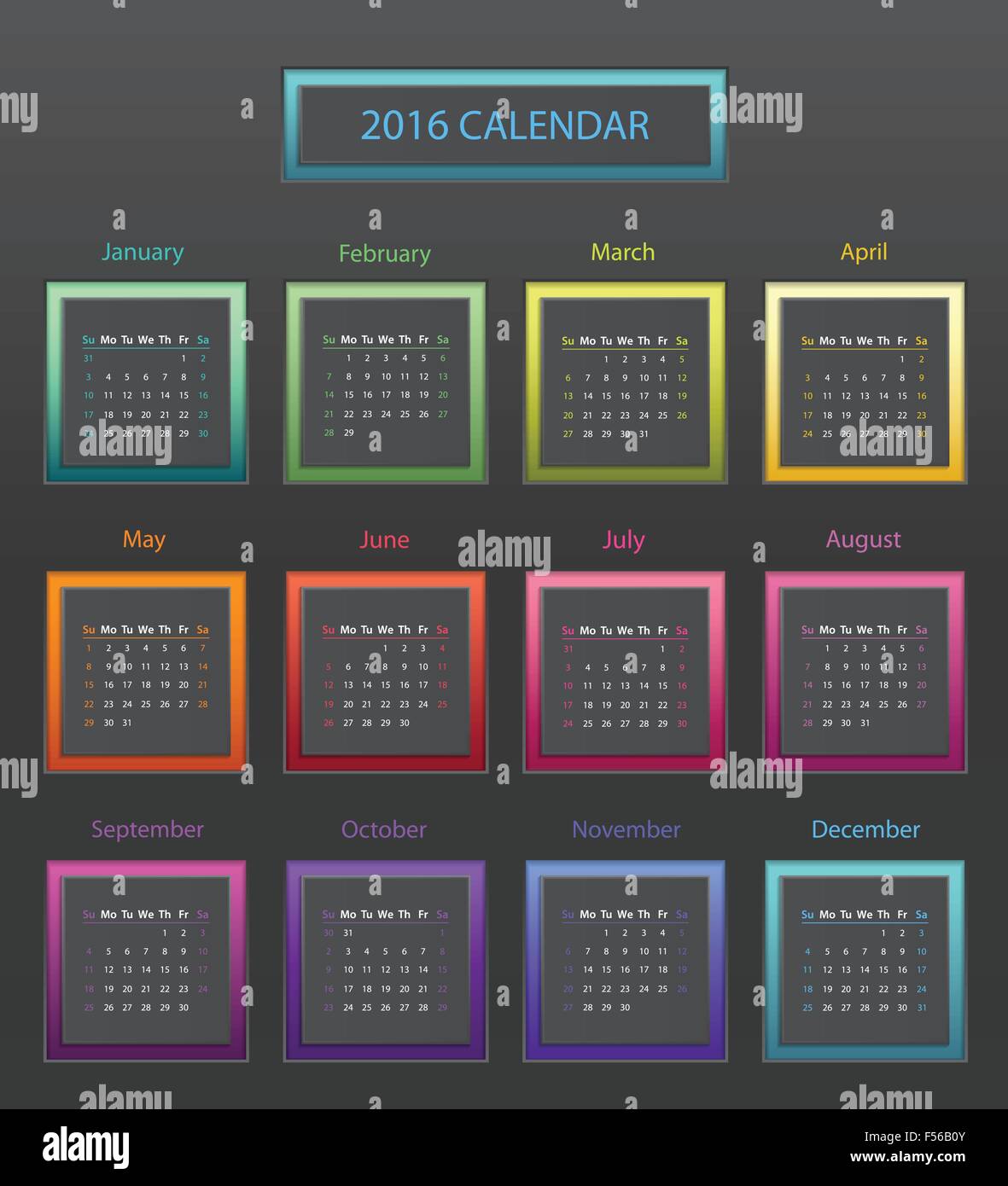 The 2016 calendar Stock Vector Image & Art - Alamy