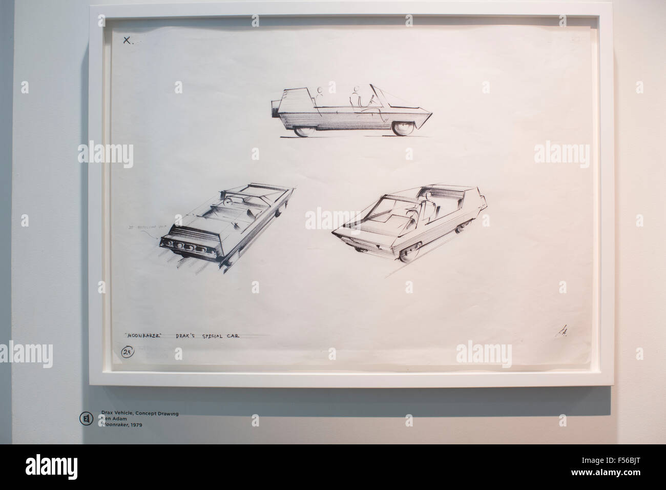 Drax Vehicle, Concept Drawing, Moonraker 1979, BOND IN MOTION, James Bond exhibition, London Film Museum, Covent Garden, UK Stock Photo