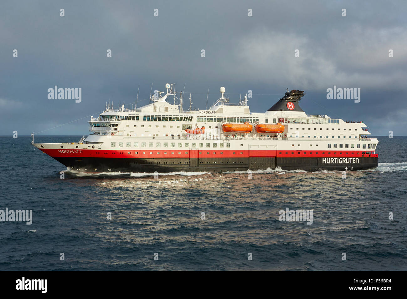 Hurtigruten Ferry, MS Nordkapp Sailing South. Norway. Stock Photo