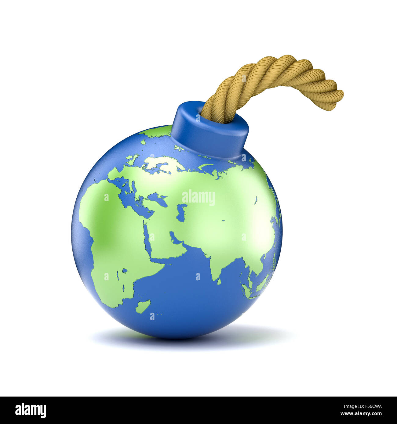 World map on bomb. 3D illustration isolated on white background Stock Photo