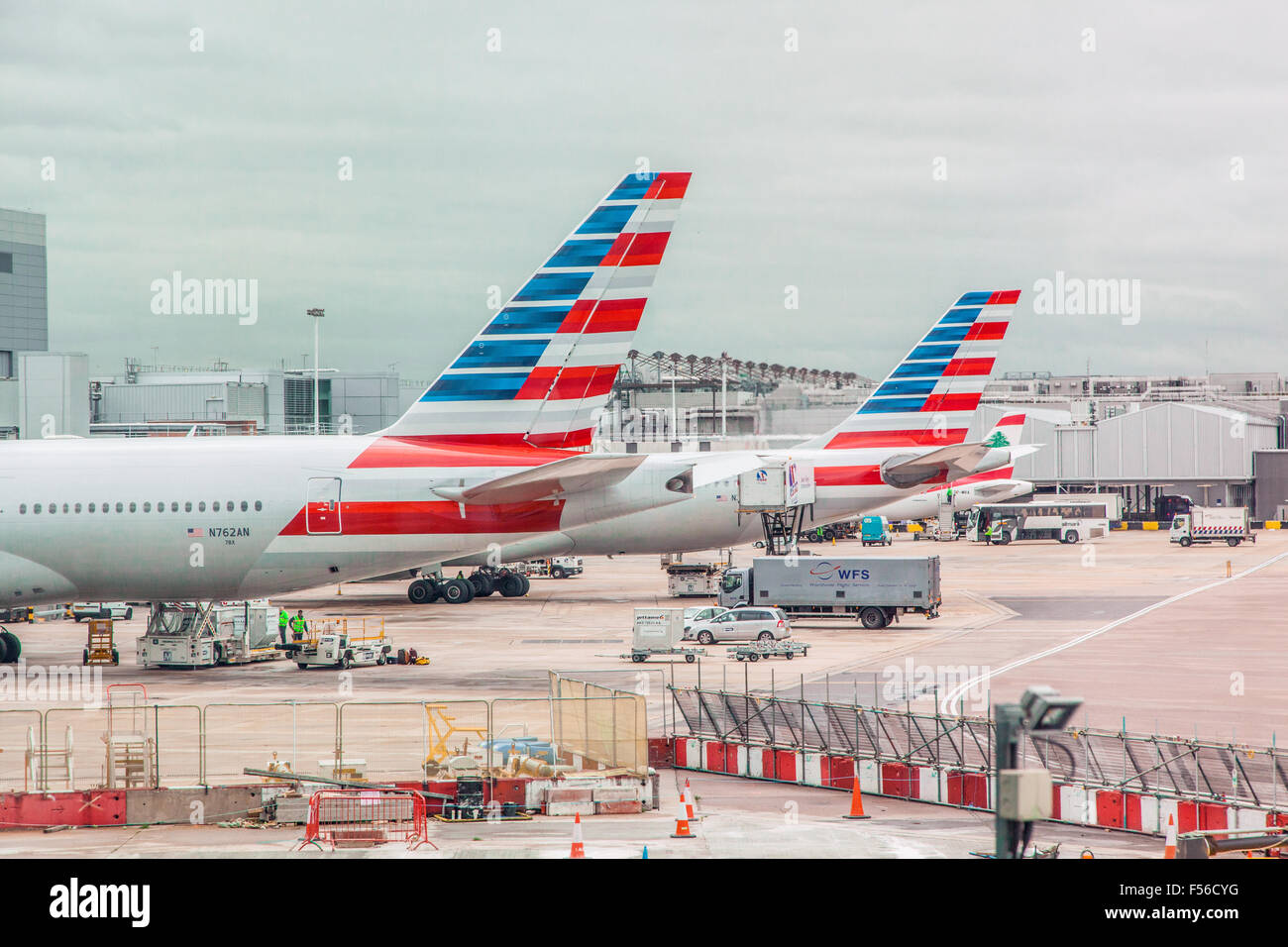American Airlines airplane's at Heathrow Airport terminal three, London