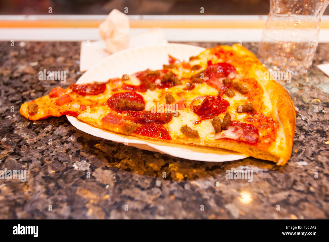 New York style meat pizza slice, New York city , United states of