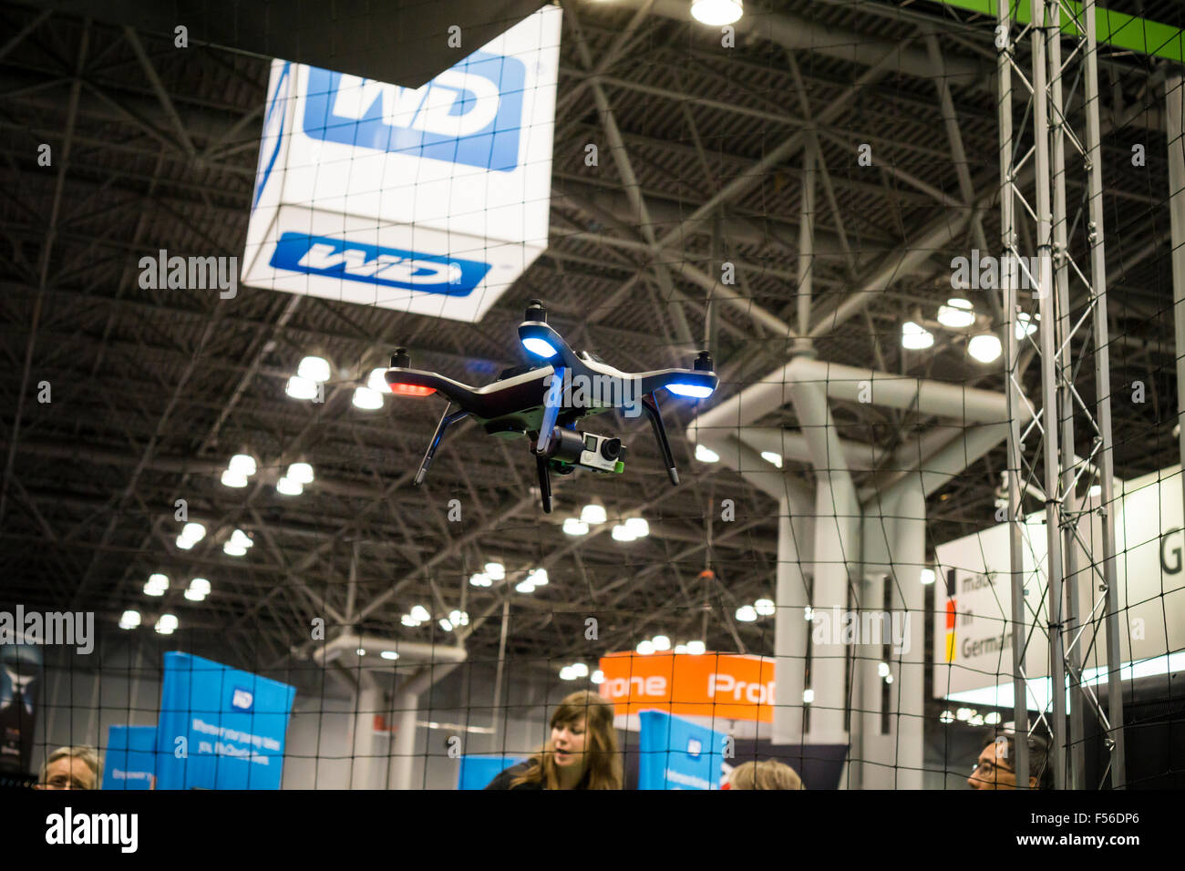 A commercial drone is demonstrated at a trade show in New York on Friday, October 23, 2015.  The US Dept. of Transportation has convened a task force to recommend parameters for drone registration, with a time frame that the regulations will be ready for Christmas. (© Richard B. Levine) Stock Photo