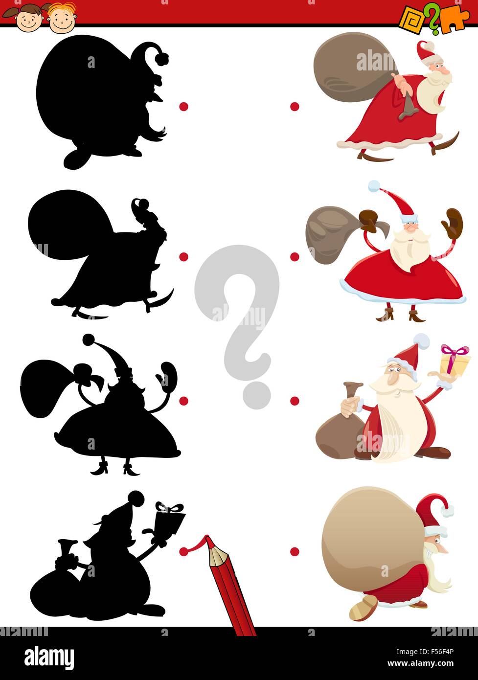 Cartoon Illustration of Educational Shadow Task for Children with Santa ...