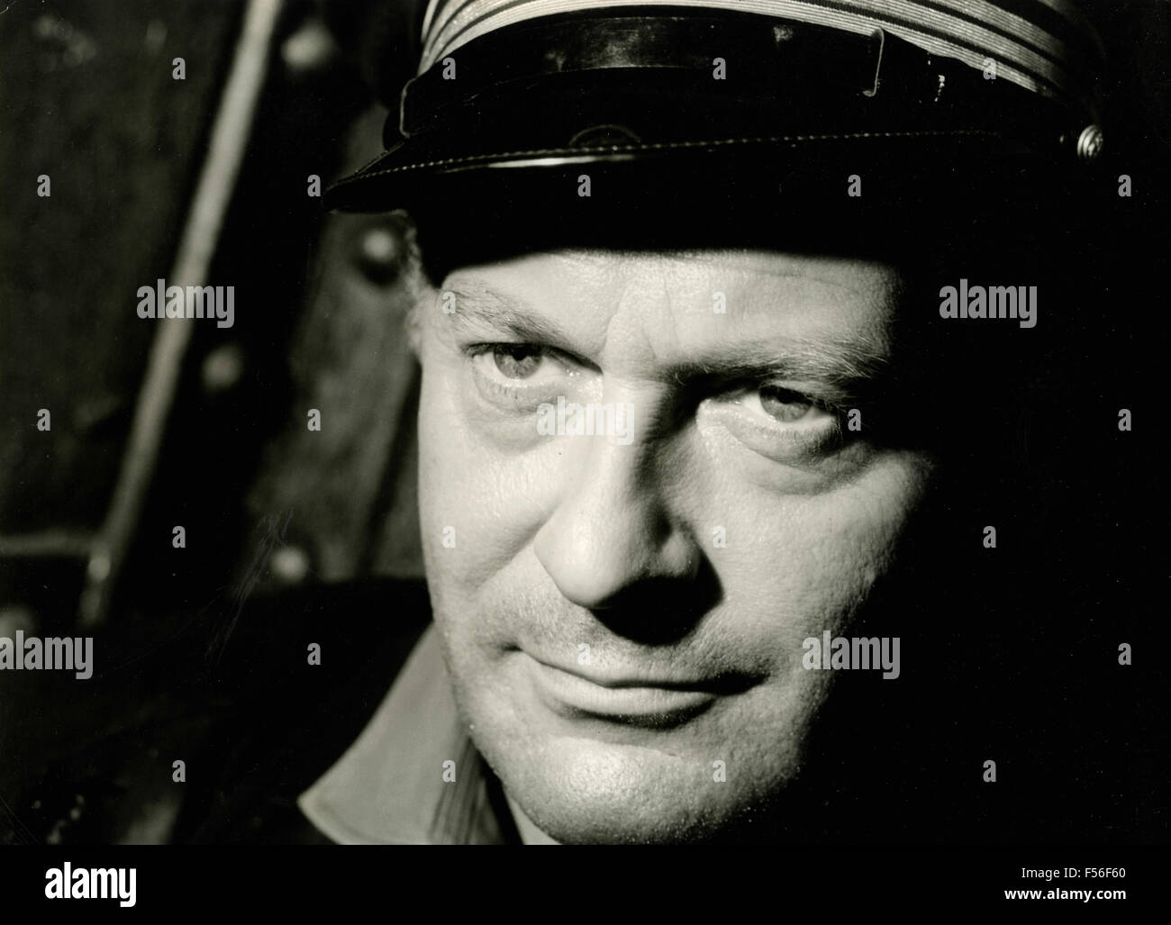 The German actor Curd Jürgens in a scene from the film 'Duel in the Atlantic' (The Enemy Below) Stock Photo