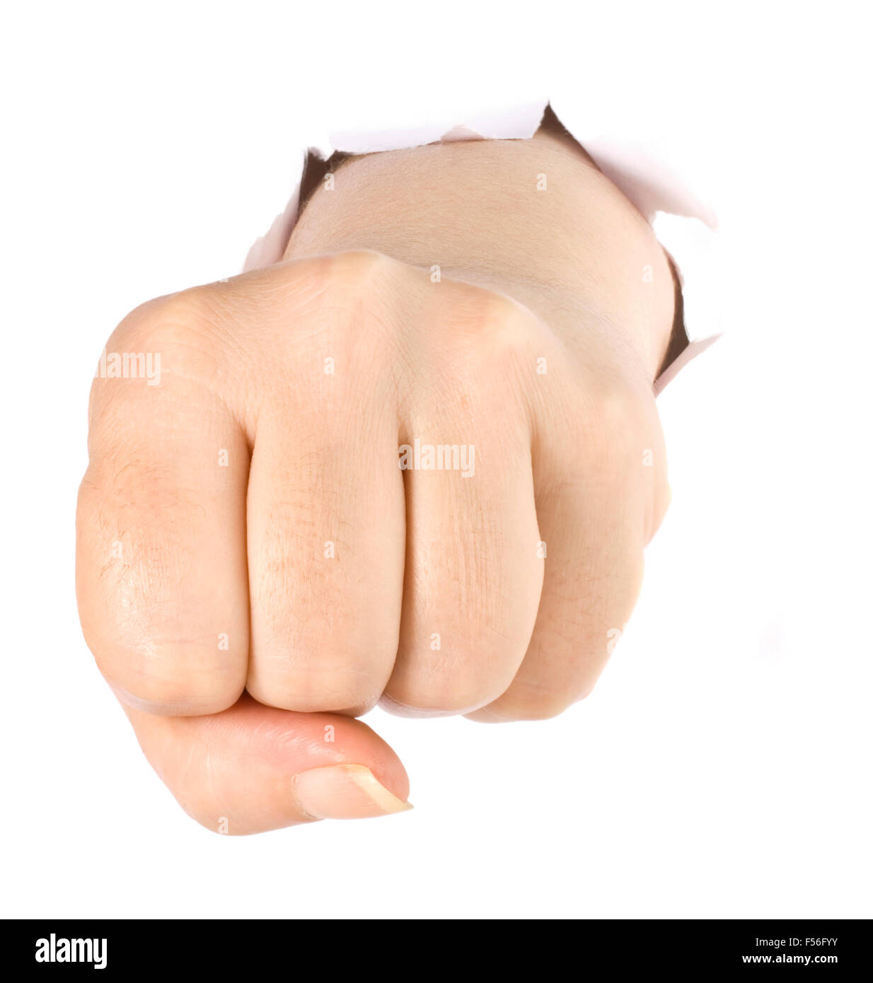 Fist Punching Paper Cutout Stock Photo