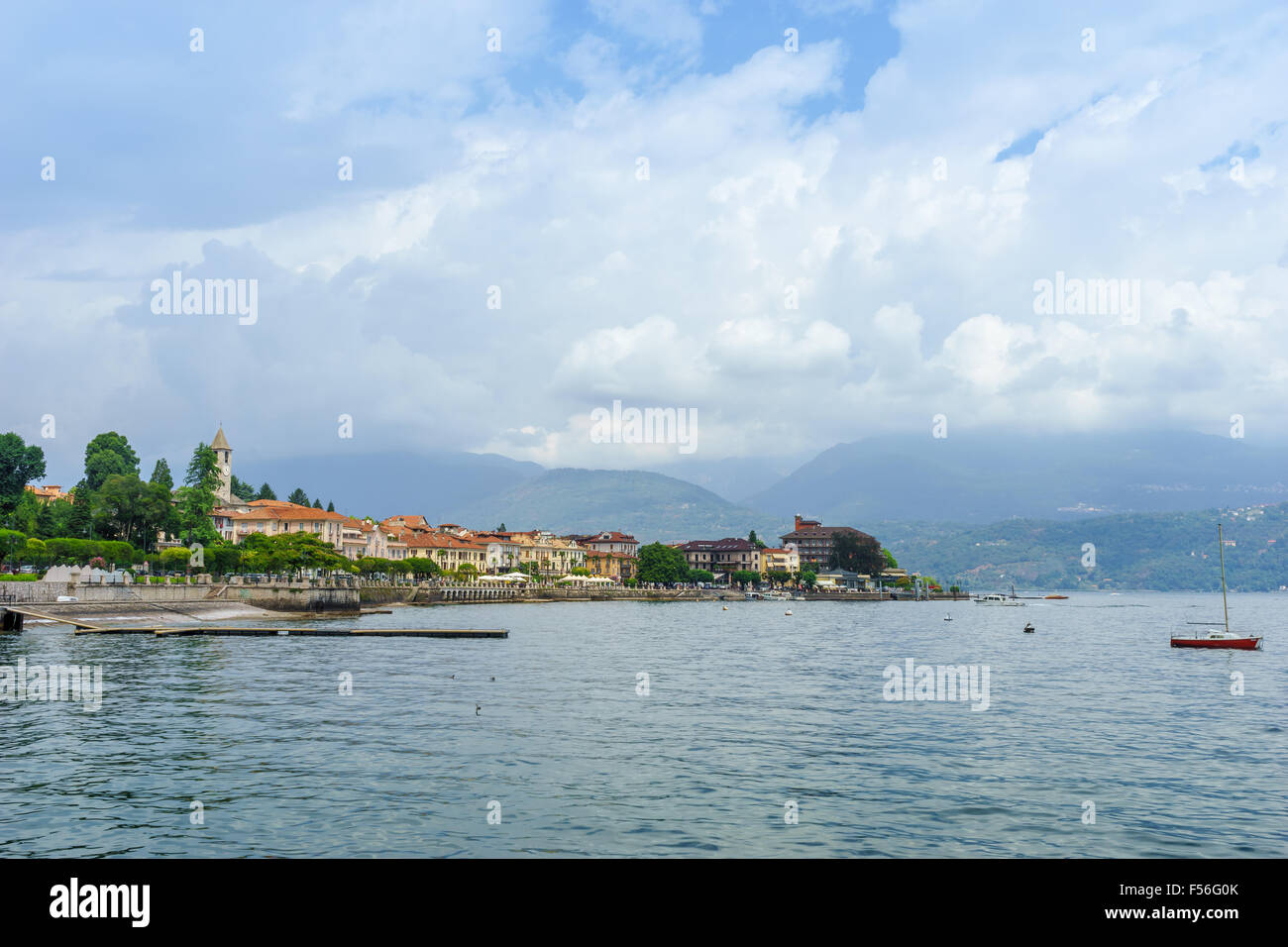 View of Ascona from the harbor on Lake Maggiore in summer. Stock Photo