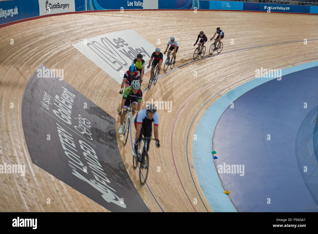 Track cyclists in Lee Valley VeloPark at the Queen Elizabeth Olympic Park, London England United Kingdom UK Stock Photo